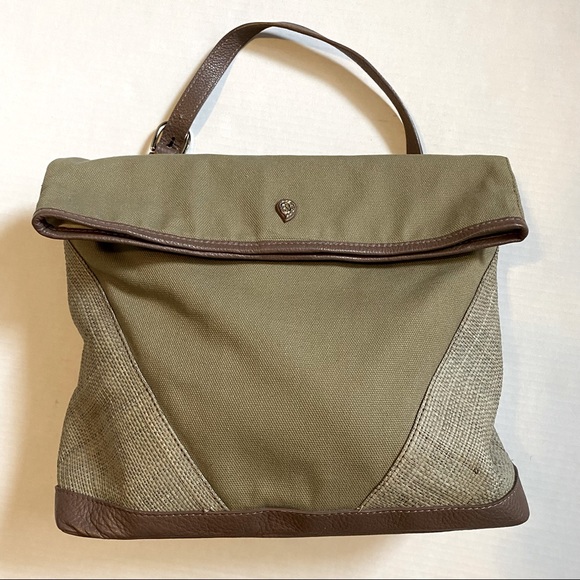 Helen Kaminski  women’s green canvas raffia and leather trimmed fold over purse - Picture 3 of 16